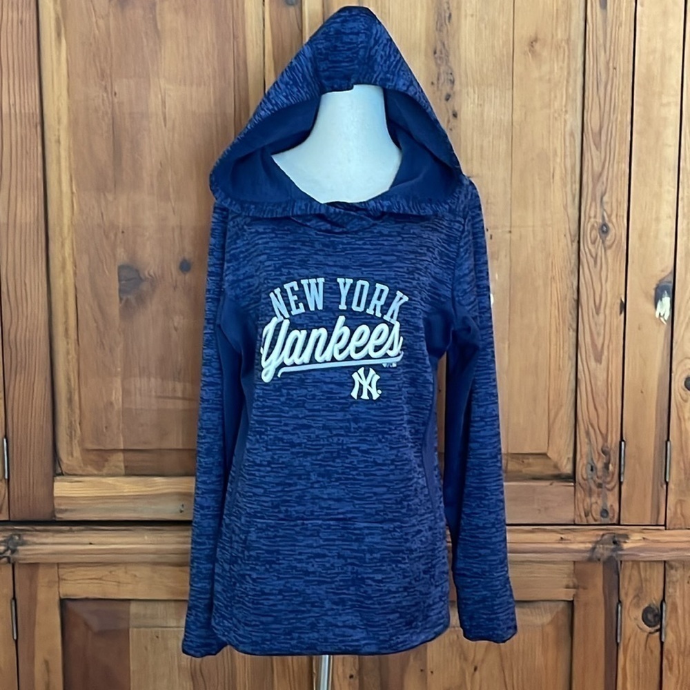 Majestic New York Yankees MLB Hooded Blue Sweatshirt Thumb Holes Sz. L